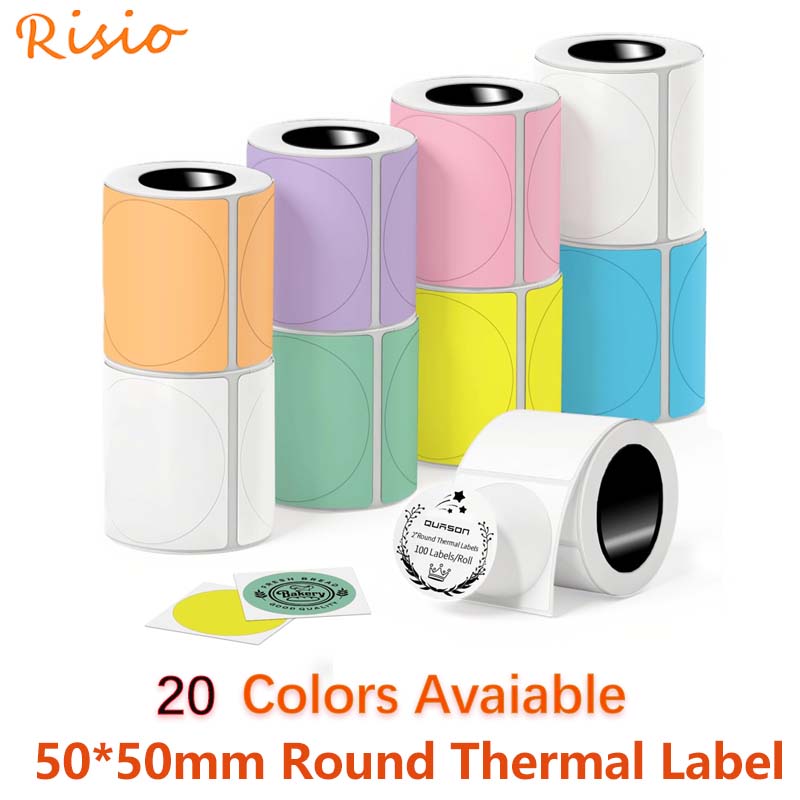 Round Sticker Thermal Labels Colored - 50x50mm Round Thermal Label Roll Adhesive